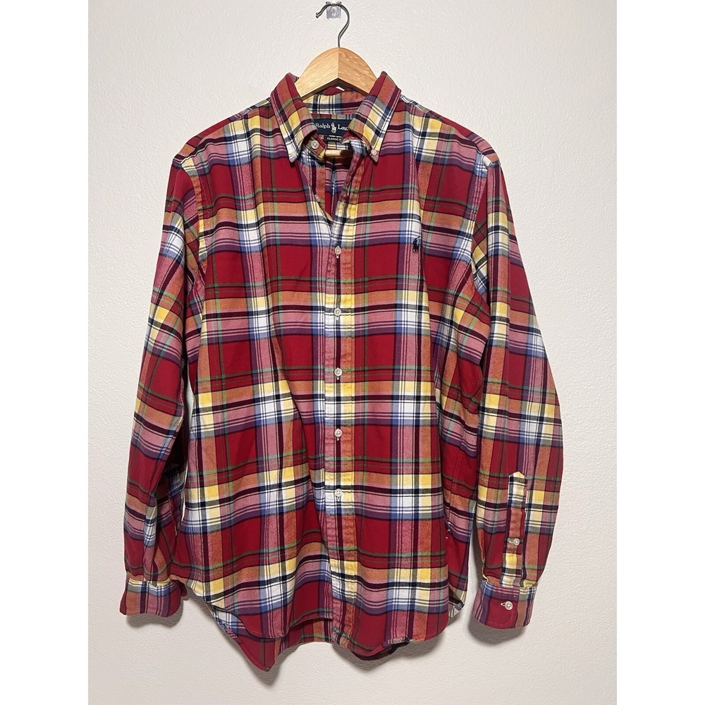 Ralph Lauren Shirt Men Large Red Plaid Flannel Long Sleeve Button Classic